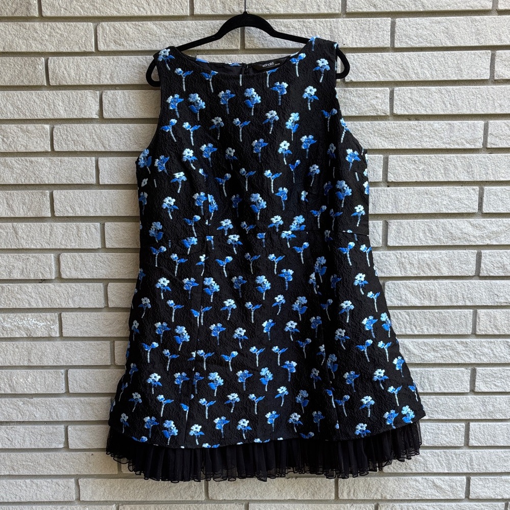 eShakti Black Mini Dress with Blue Floral Embroidery - Picture 2 of 11
